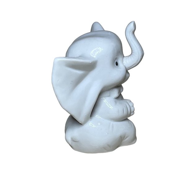 Vintage Whimsical White Elephant Ceramic Figurine Trunk Up - Picture 4 of 6